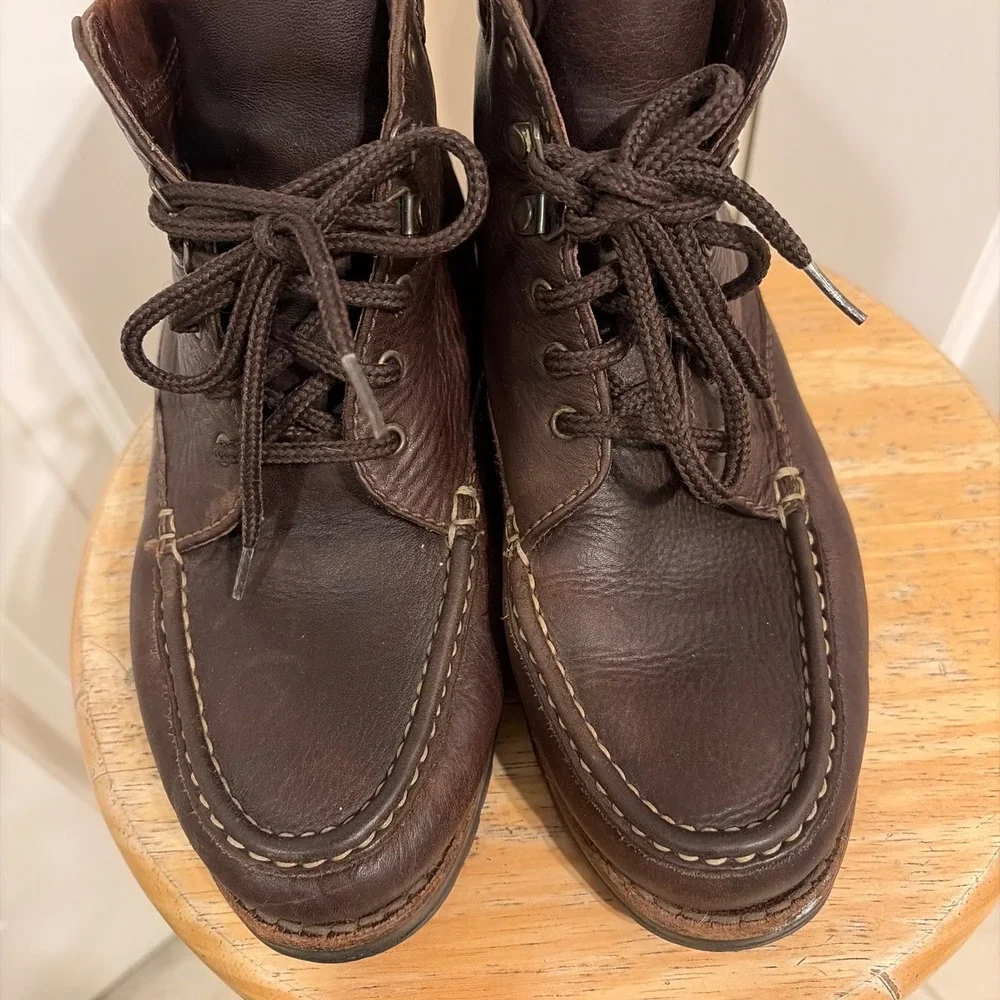 Cole Haan Mens Moc Toe Boots Brown 9M Leather Country Lace Up Lug Sole